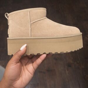 UGG Beige Suede Platform Ankle Boot
